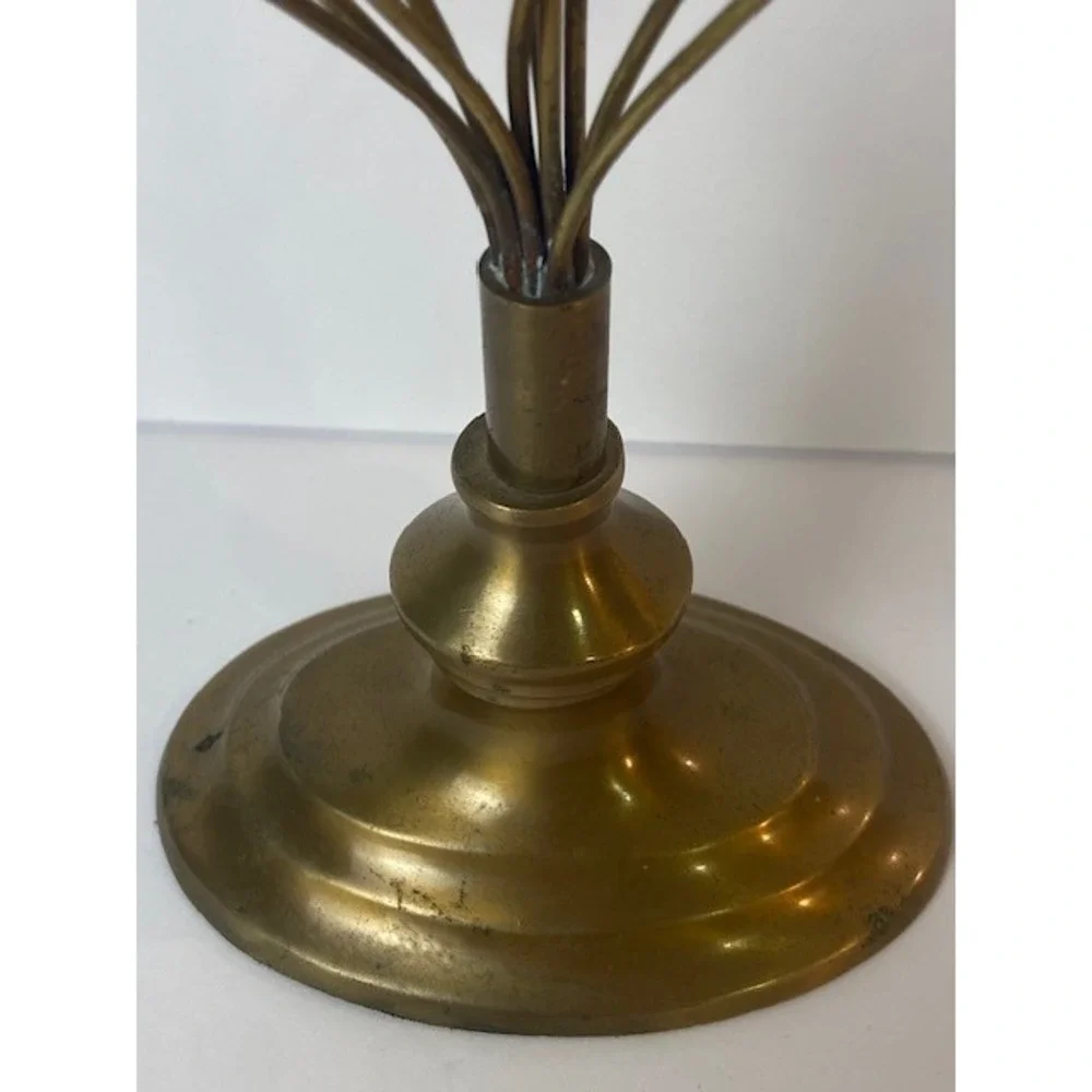 Vintage Brass Photo Card Holder Stand 10 Clip Fan Wire Display 13.5 In Gold Tone